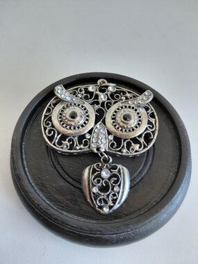 Silver Owl Filigree Pendant Necklace - Silver
